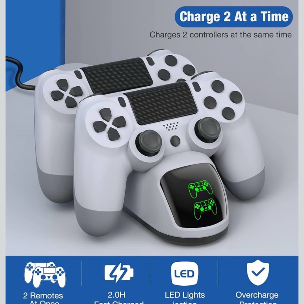 P4 Dual Charging Station for Video Game Controllers - White and Black